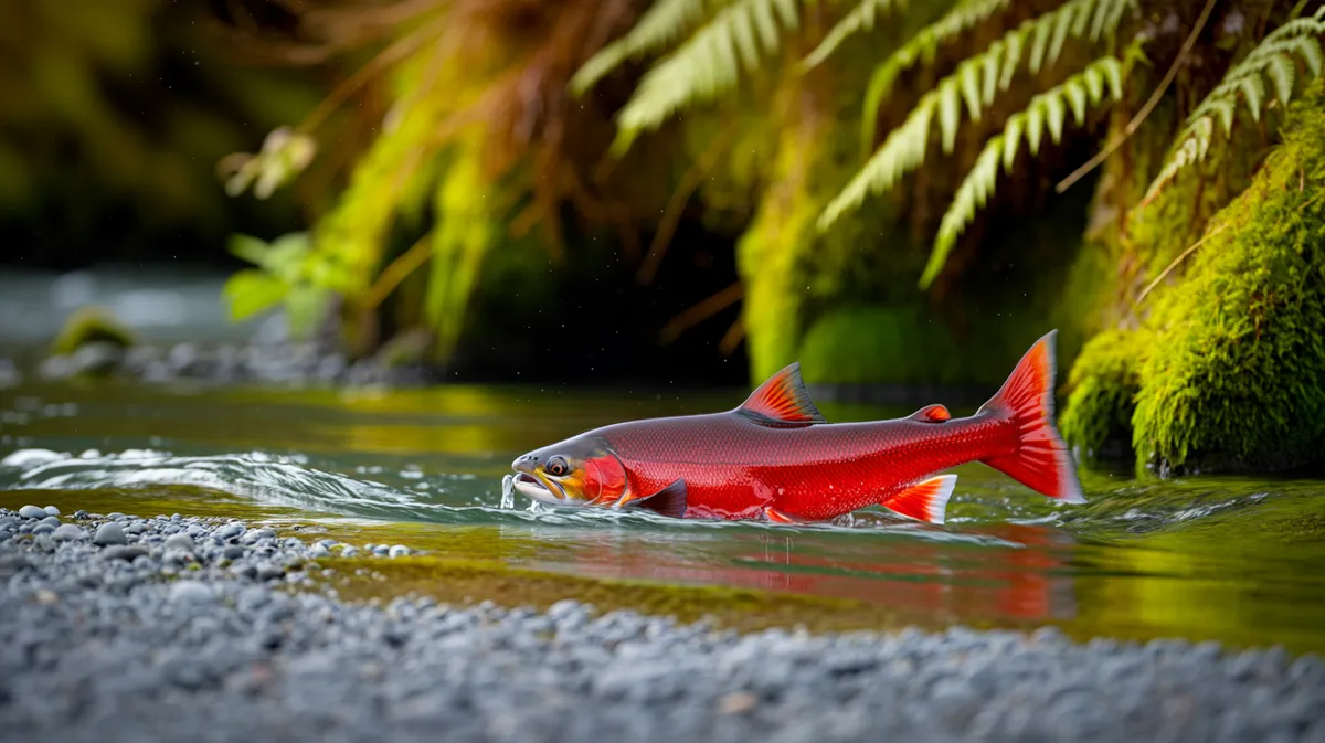 Red spawning salmon in the shallows